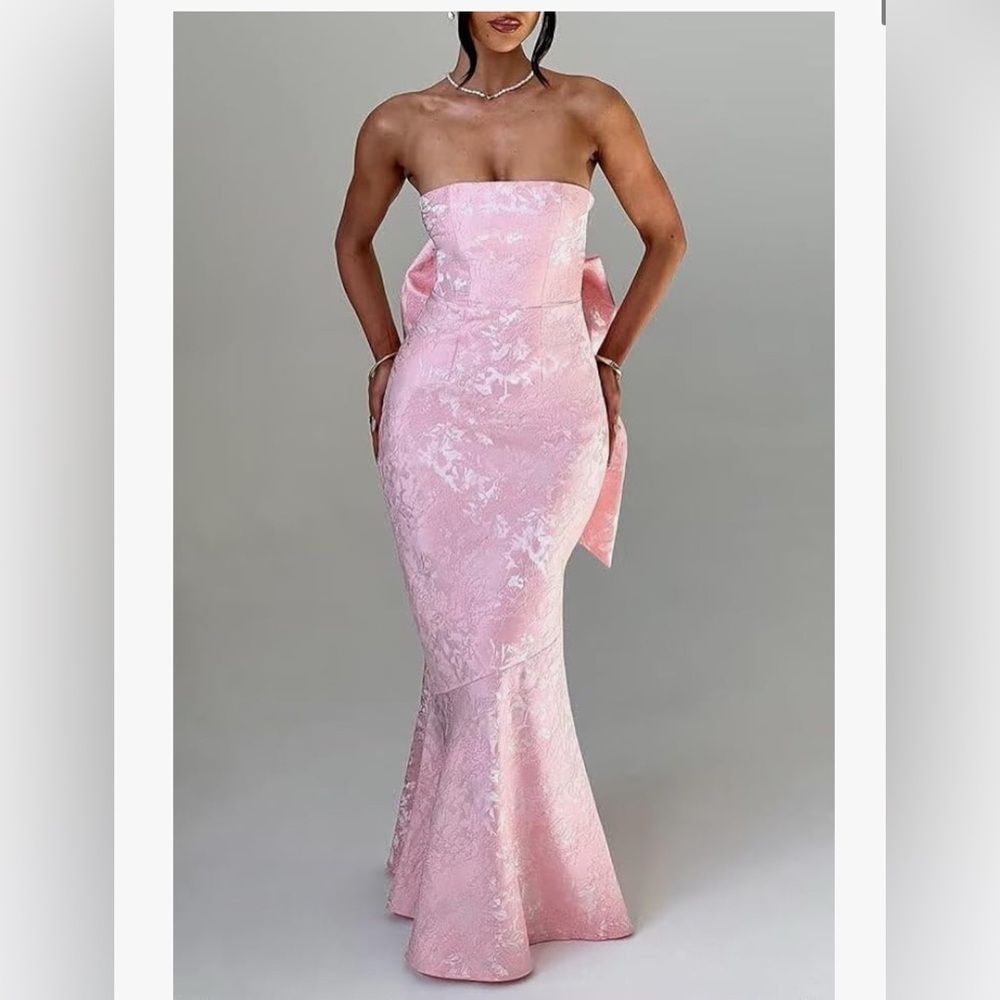 Strapless Pink Jacquard Mermaid Dress